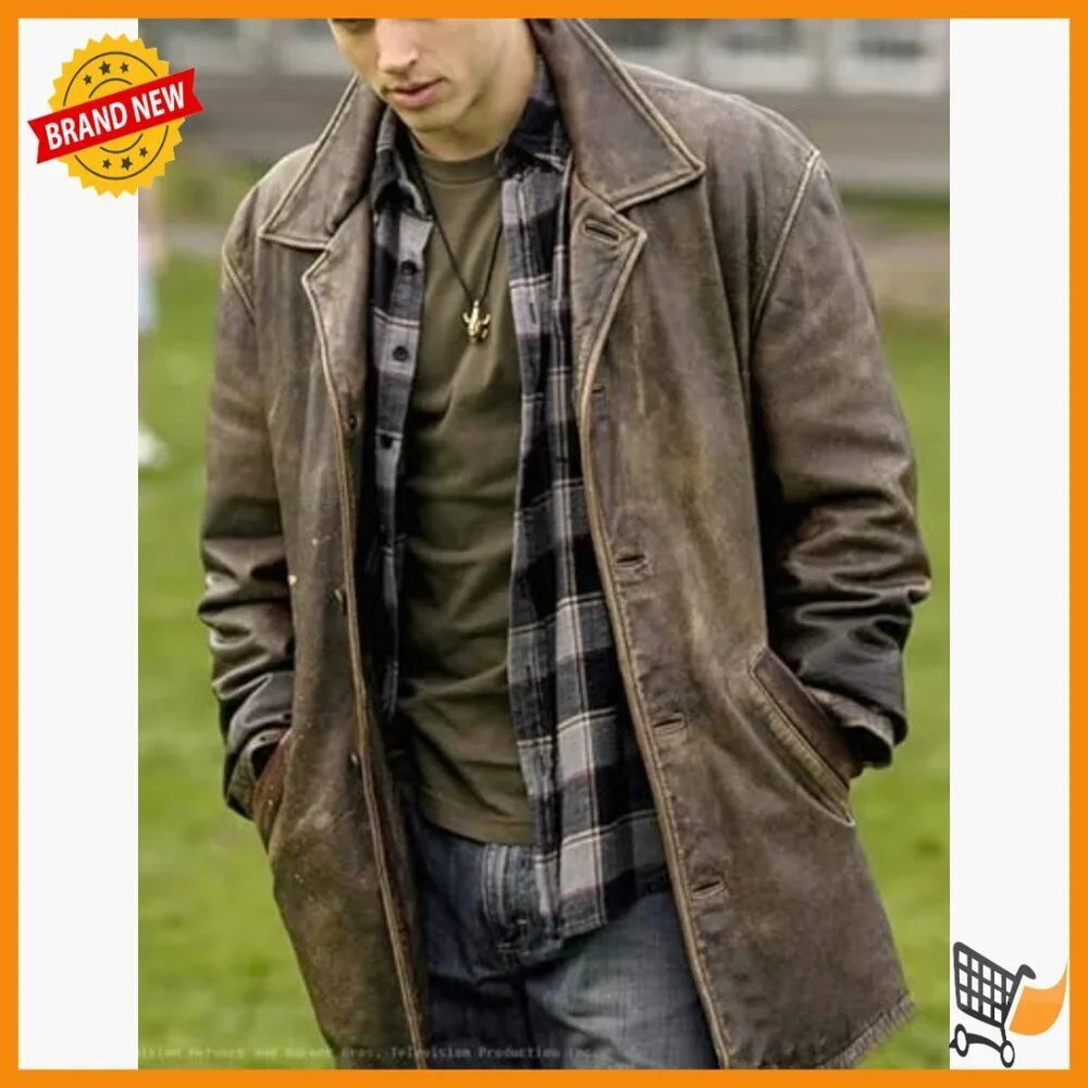 Men's Genuine Leather Trench Coat 3/4 Length Distressed Vintage Style